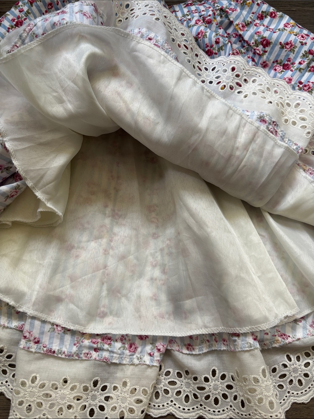 Cinderella | Floral Eyelet Hem A-Line Skirt - Blue & Red Lace Size XS - Picture 8 of 10
